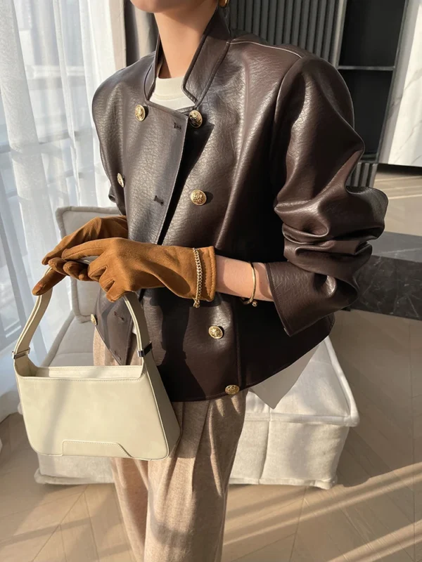 Chic Double-Breasted Faux Leather Jacket for Women