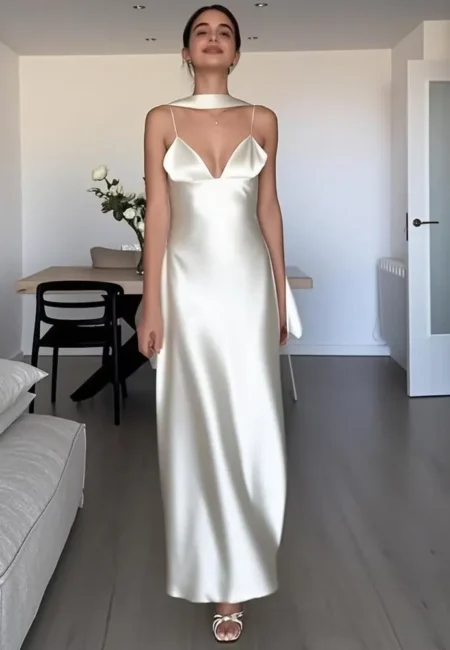 Elegant Backless Satin Dress for Summer Evenings - V-Neck Style