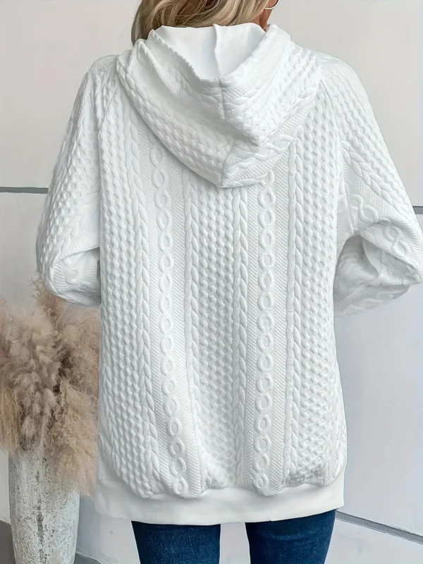 Plus Size Casual Sweatshirt Women's Plus Solid Cable Long Sleeve Button Hoodie With Pockets