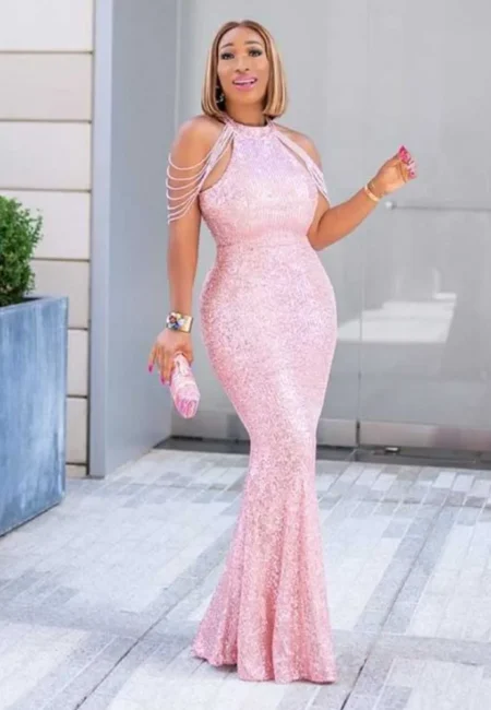 Elegant Plus Size Off-Shoulder Sequin Evening Dress