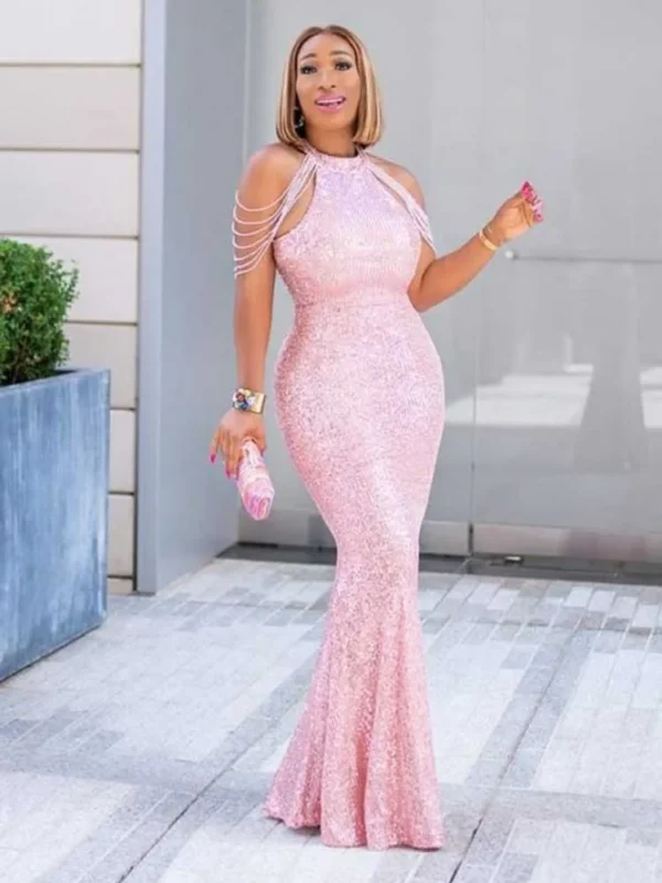 Elegant Plus Size Off-Shoulder Sequin Evening Dress