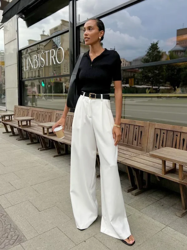 Elegant High-Waist White Trousers for Modern Women