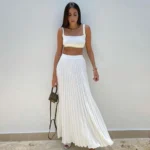 Chic Summer Knitted Skirt Set: Crop Top & Maxi Elegance
