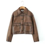 Vintage Gradient Brown PU Leather Jacket for Chic Winter Style - Image 5