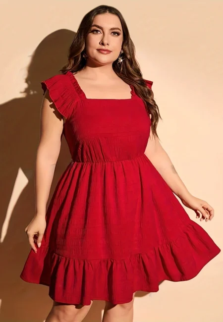 Elegant Plus Size Red Dress with Ruffles for Summer Fun