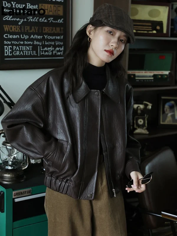 Chic Brown Faux Leather Jacket for Effortless Elegance