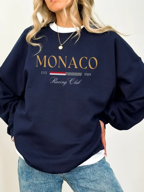 Women's MONACO Print Sweatshirt Female Fashion All-Match Street Hoody Crewneck Casual Hoodies Pullover Oversize Clothing