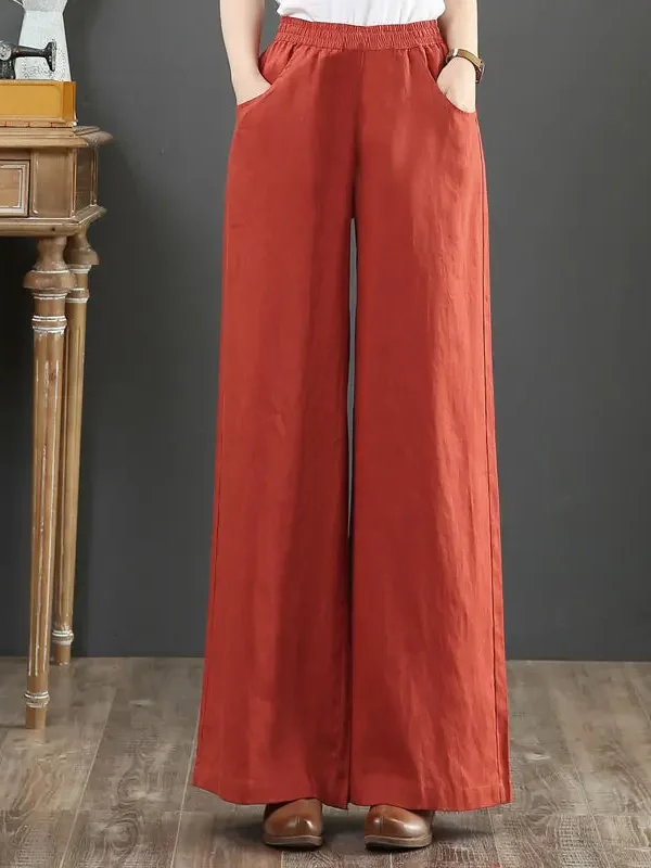 Casual Cotton Linen Wide Leg Width Pants Woman Trendeez Elegant Baggy Summer Women's Pants  Straight Trousers Vintage Loose