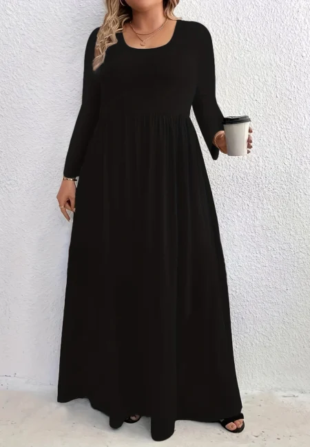 Elegant Plus Size Crew Neck Dress for Autumn & Winter Style
