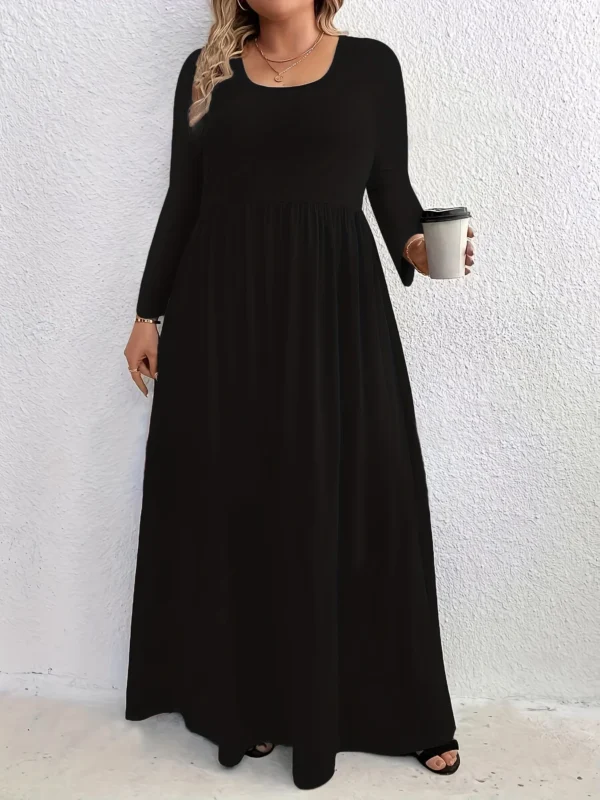 Elegant Plus Size Crew Neck Dress for Autumn & Winter Style