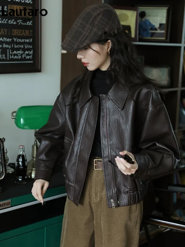 Chic Brown Faux Leather Jacket for Effortless Elegance