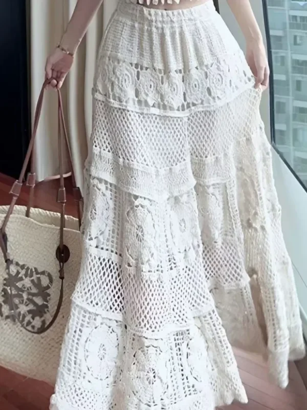Elegant A-Line Crochet Flower Skirt for Women - Summer Style