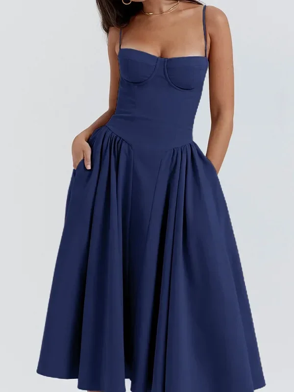 Summer Fashion  Red Strapless Midi Dress Women's Empire Waistline Polyester Fiber Tube Top Gown Cross-Border Popular