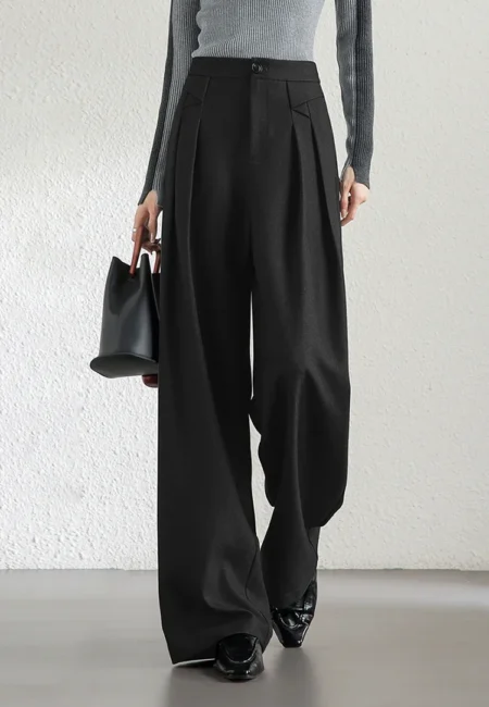 Sophisticated Grey Wide-Leg Trousers for Modern Office Ladies