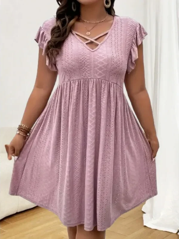 Moopsi 31 Flattering Plus Size V-Neck Cross Strap Dress in Pink
