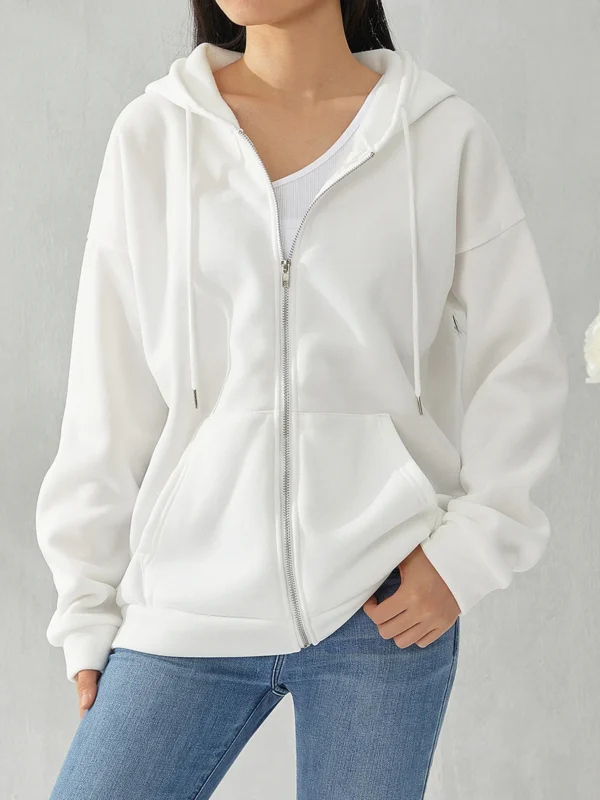 Women Oversized Zip Up Hoodies Baggy Loose Hooded Zipper Solid Color Sweatshirt Coat Teen Girl Fleece Y2K Jacket with Pockets
