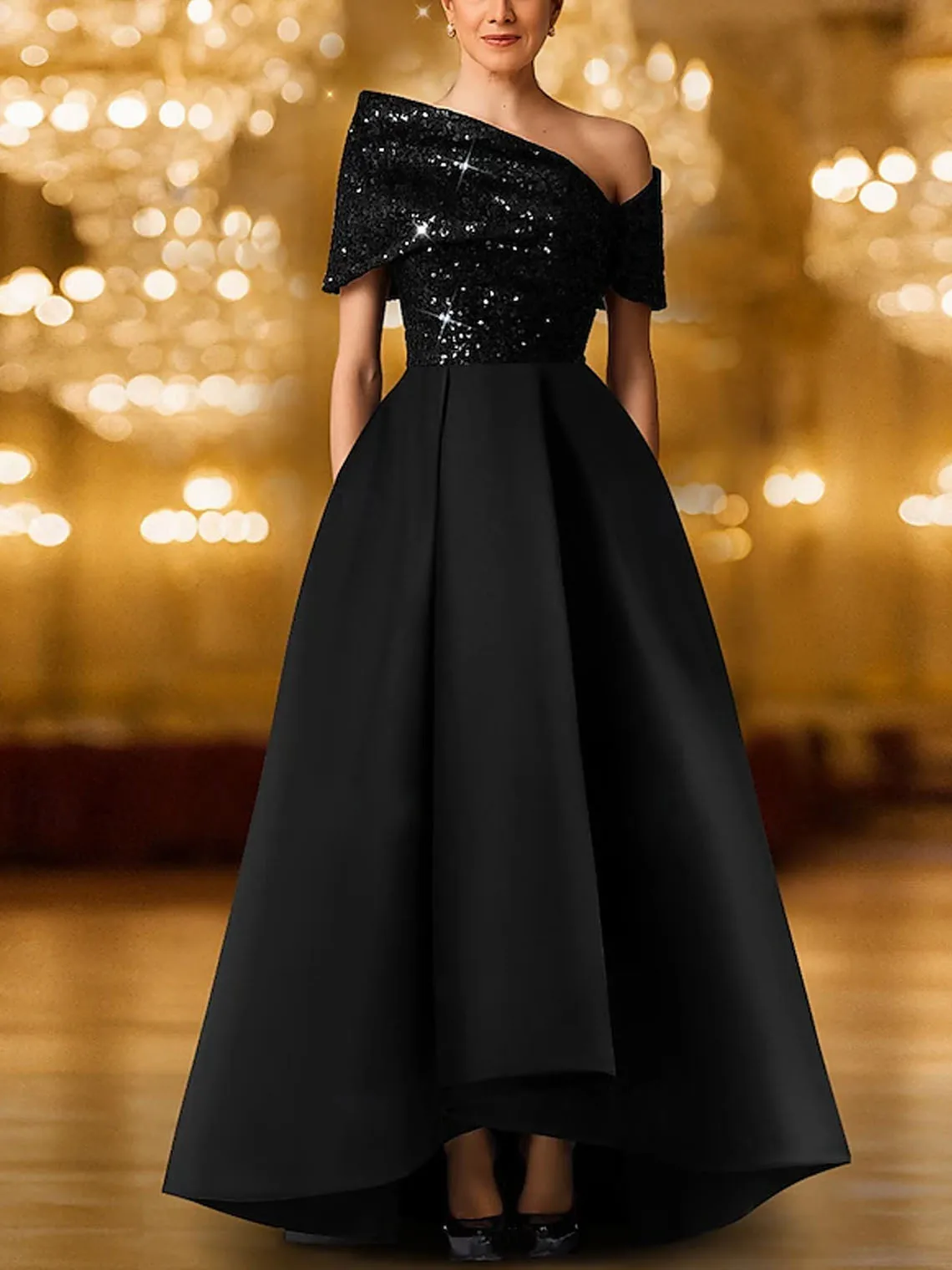 Kf-Sba11Eb35Be034549Bb1C3Bb6537D0381Q Stunning Off-Shoulder Sequined Satin Gown - Custom Fit Available