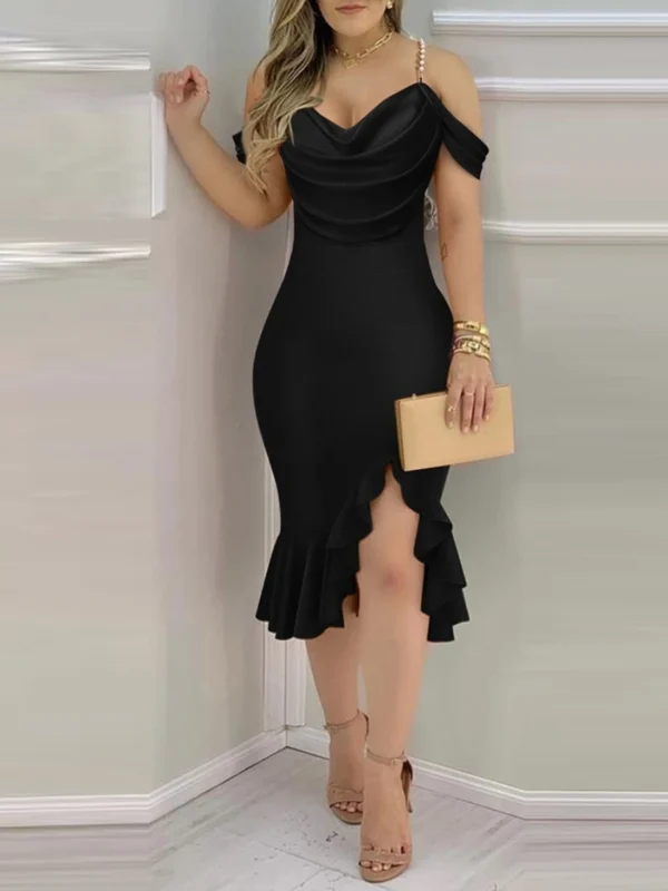 Elegant Off-Shoulder Ruffle Midi Dress for Weddings & Events