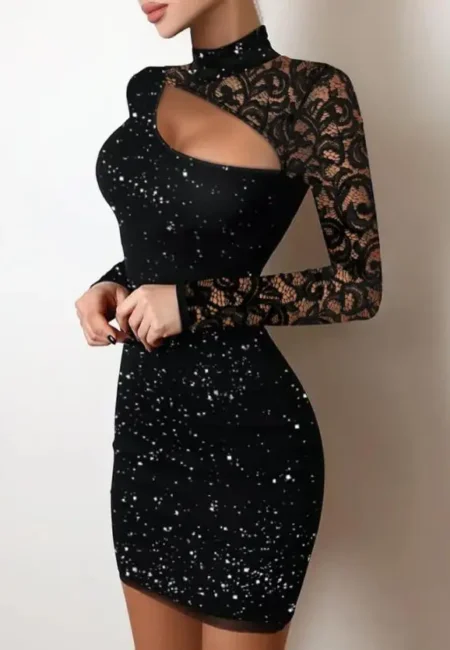 Sparkling Empire Waist Lace Cutout Mini Dress Wedding Party
