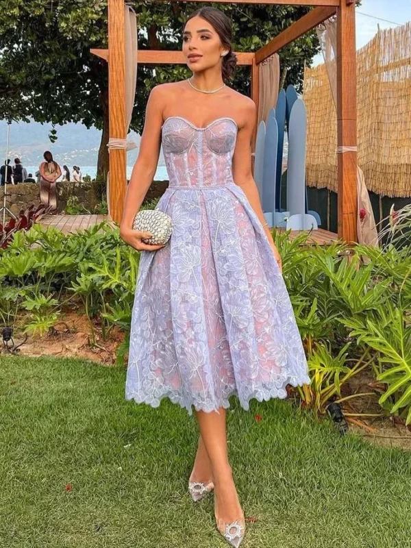 Lace Elegance Summer Evening Dress - Strapless Floral Charm