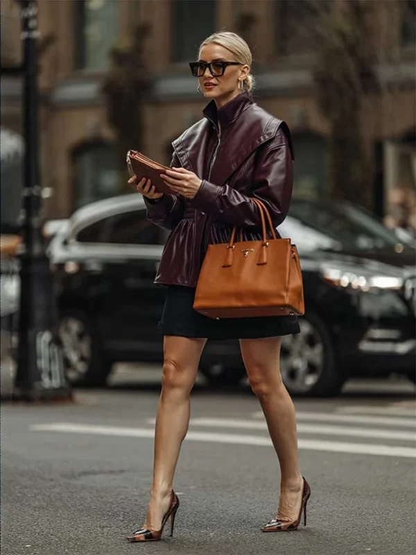 Chic Women's PU Leather Jacket with Puff Sleeves - Fall Essential