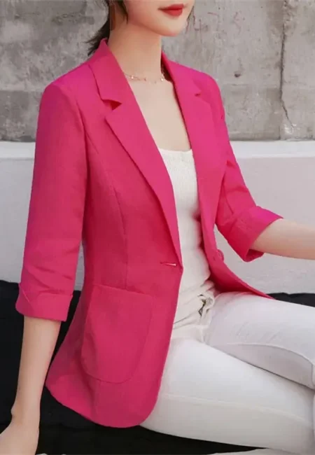 Luxurious Notch Collar Blazer - 3/4 Sleeve Summer Office Wear