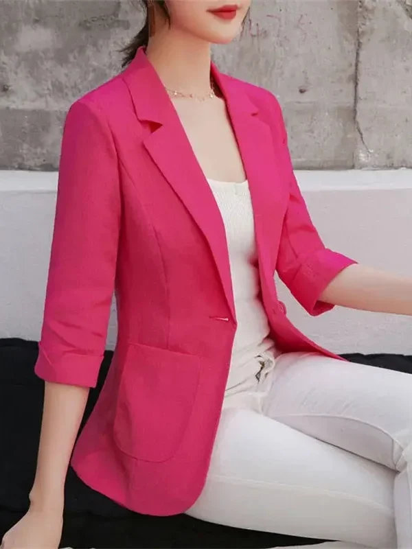 Luxurious Notch Collar Blazer - 3/4 Sleeve Summer Office Wear 2 Luxurious Notch Collar Blazer - 3/4 Sleeve Summer Office Wear