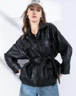 Chic Vintage PU Leather Jacket for Women with Belted Style
