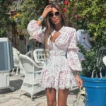 Chic V-Neck Ruffled Mini Dress for Summer Parties - Image 6