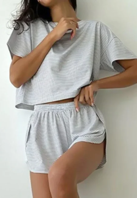 Luxe Striped Pajama Set - Breathable Short Sleeve & Shorts