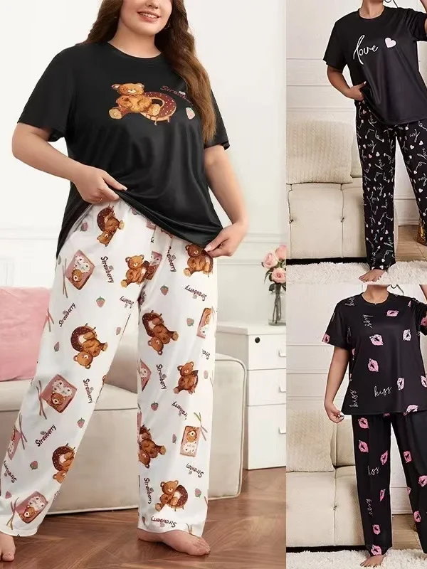 Charming Heart Print Women's 2-Piece Pajama Set for Autumn