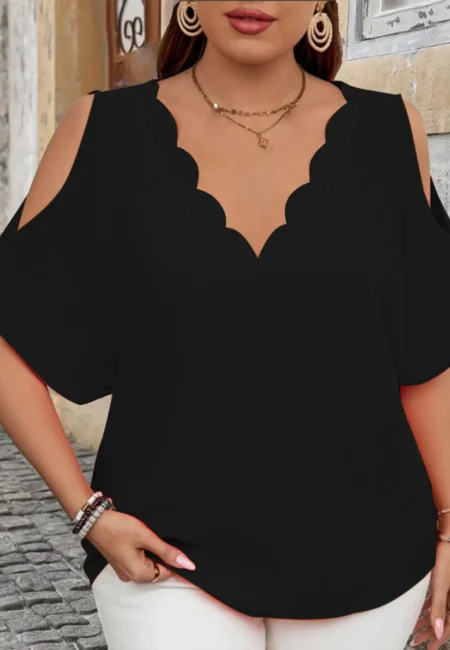 Elegant Off-Shoulder V-Neck Summer Blouse - Curve Flattering