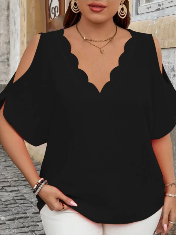 Elegant Off-Shoulder V-Neck Summer Blouse - Curve Flattering