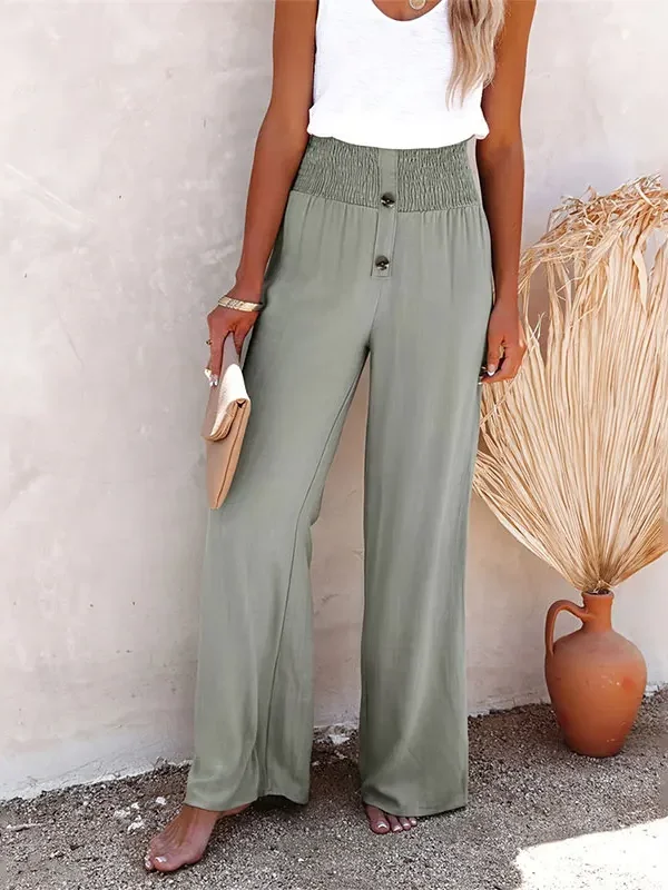 Summer Cotton Linen Wide Leg Pants for Women Pants Full Length Casual Pants Female Solid Loose High Waist Straight Trousers