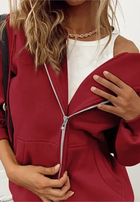 Luxe Gray Zip Hoodie Women - Soft Pockets & All-Season Style