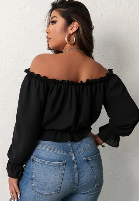 Luxe Black Off-Shoulder Pullover - Polyester Comfort Top