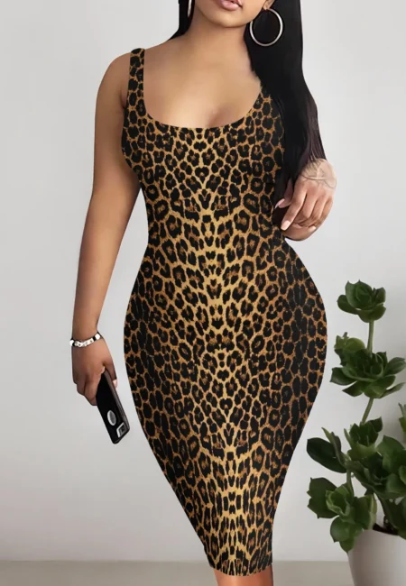 Stunning Leopard Print Bodycon Tank Dress - Curve Flattering