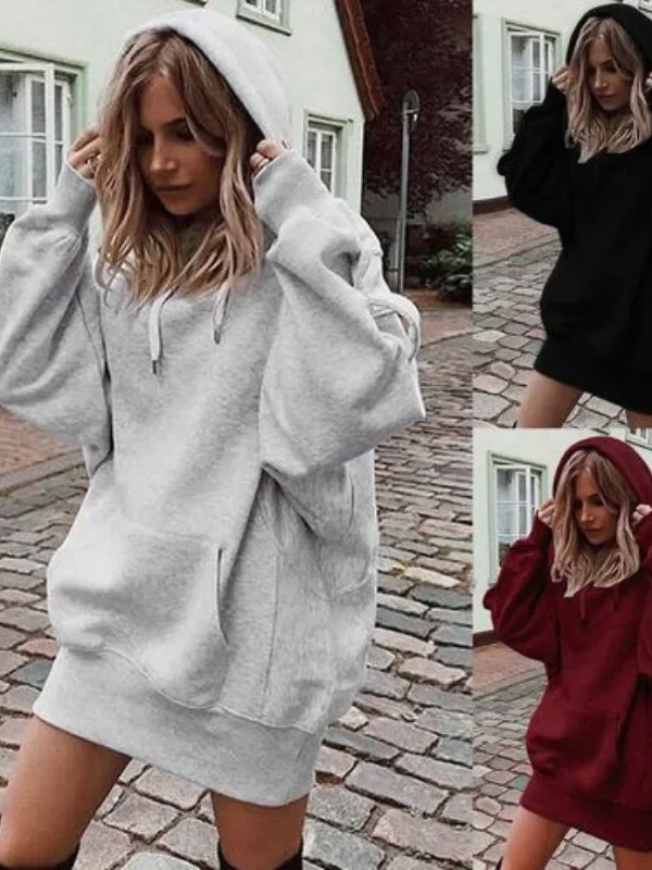Hot Selling Women's Solid Color Pullover Hooded Loose Long Sleeved Thickened Hoodie for Women
