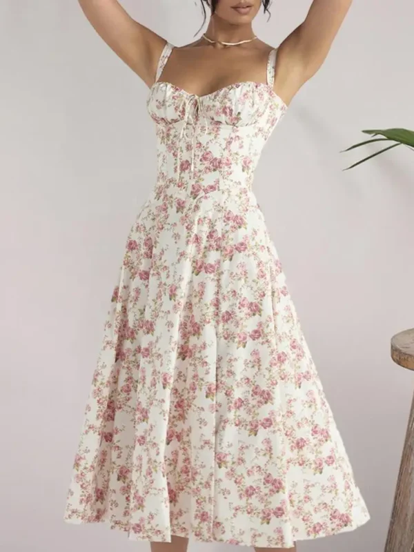 Comfortable Midi Dress for Women Sleeveless Party Dress Elegant Lace-up Bandeau Dress with Corset Design Side Split Hem Women's