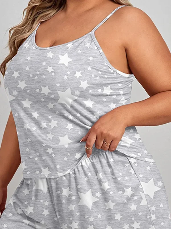 Chic Plus Size Star Print Pajama Set for Stylish Comfort