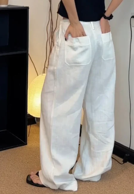 Breathable Cotton Linen Wide Leg Pants High Waist Summer