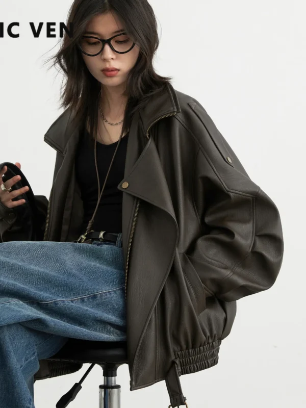 Chic PU Leather Jacket for Women – Elegant Autumn Style