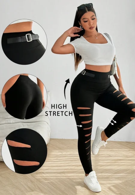 Trendy Hollow-Out High Waist Athletic Leggings Zipper Detail