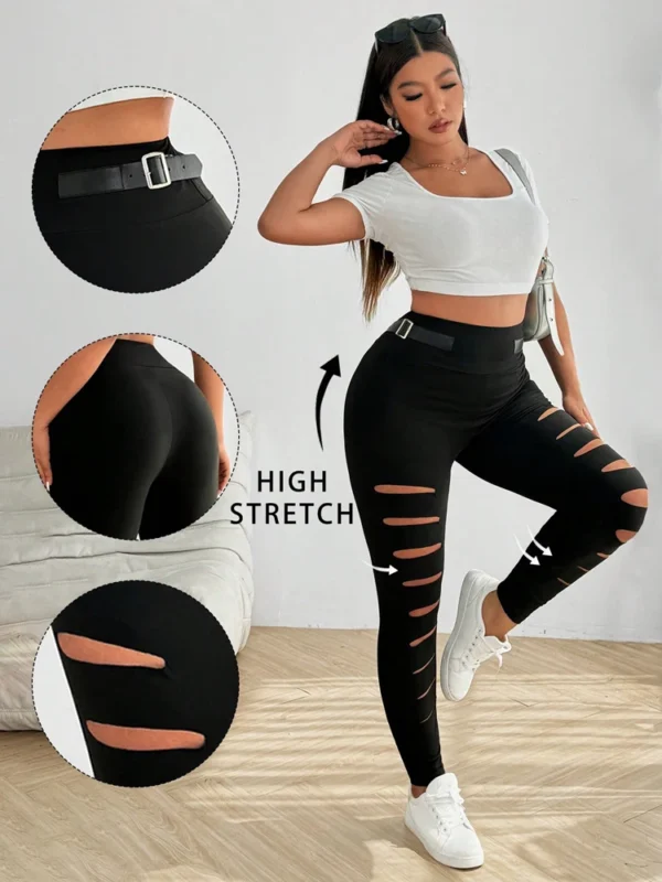 Chic Plus Size High Waist Sports Pants with Hollow-Out Detail