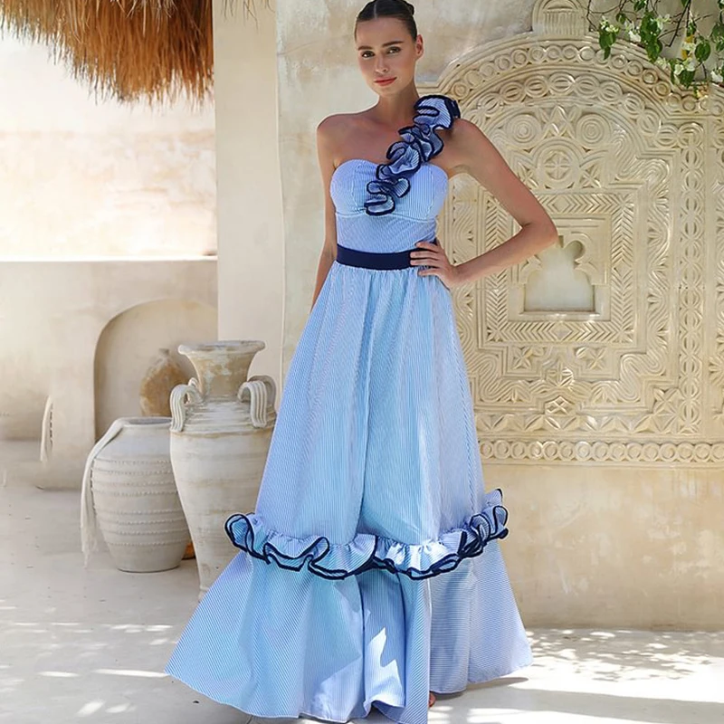 Kf-Sde1Cb3Aa01534661984Cdfa56F0Ee47Fy Luxe One Shoulder Ruffle Stripe Monokini Set With Skirt