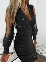 Elegant Deep V-Neck Mini Dress with Puff Sleeves for All Occasions