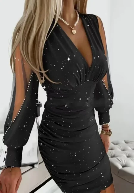 Elegant Deep V-Neck Mini Dress with Puff Sleeves for All Occasions