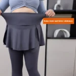 Plus Size High-Waisted Yoga Leggings with Skirt & Pockets - Image 3