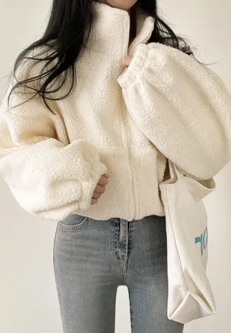 Luxurious Fleece-Lined Stand Collar Zip Cardigan Winter Warmth