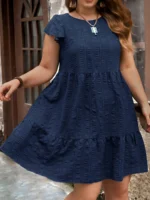 Navy Blue Plus Size Smock Dress for Effortless Summer Elegance